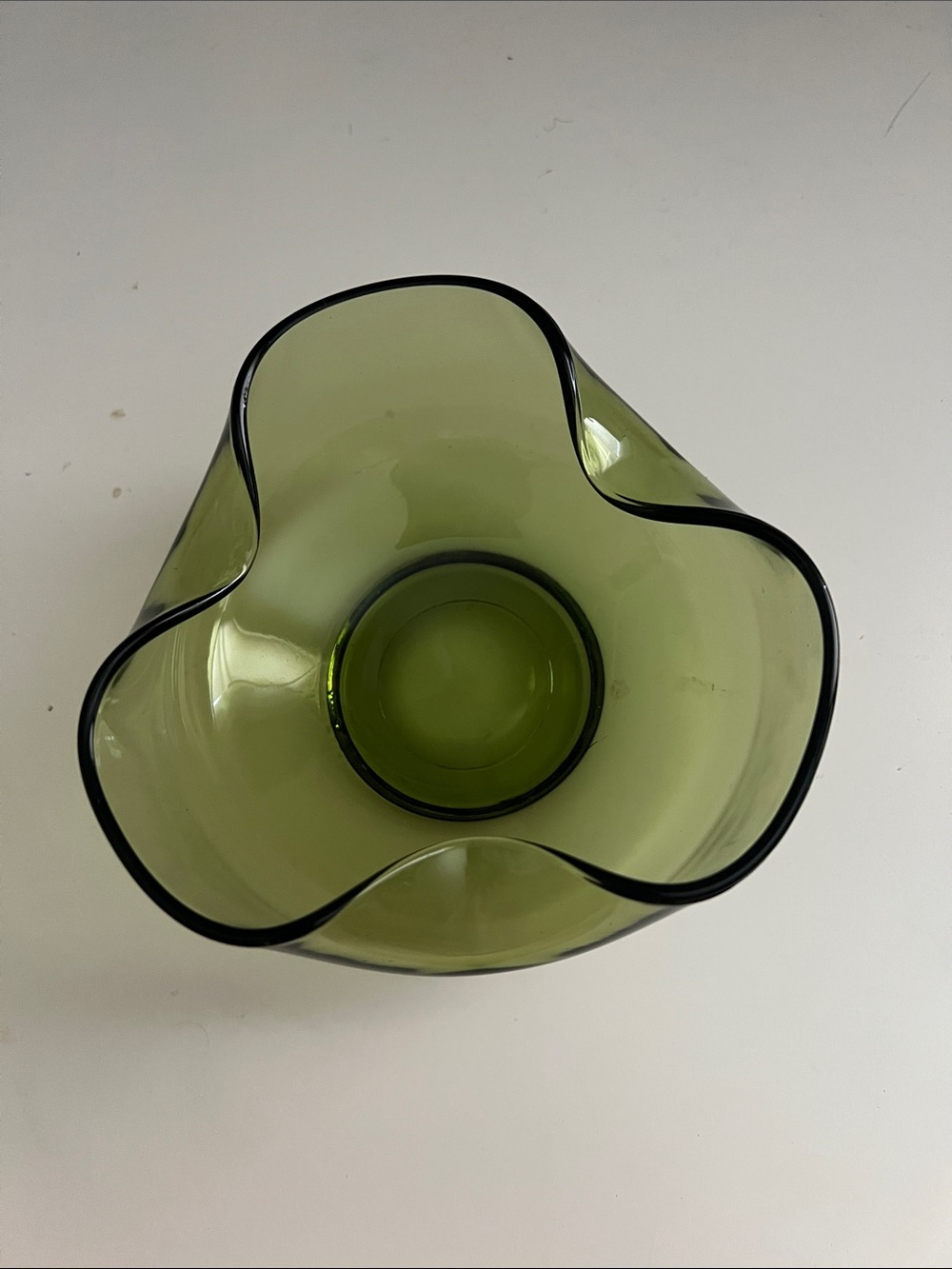 Vintage Anchor Hocking Green Glass Folded Edge Replacement Dip Bowl MCM